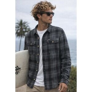 Jetty Breaker Flannel Shirt Gray Plaid Organic‎ Cotton Button Up Small